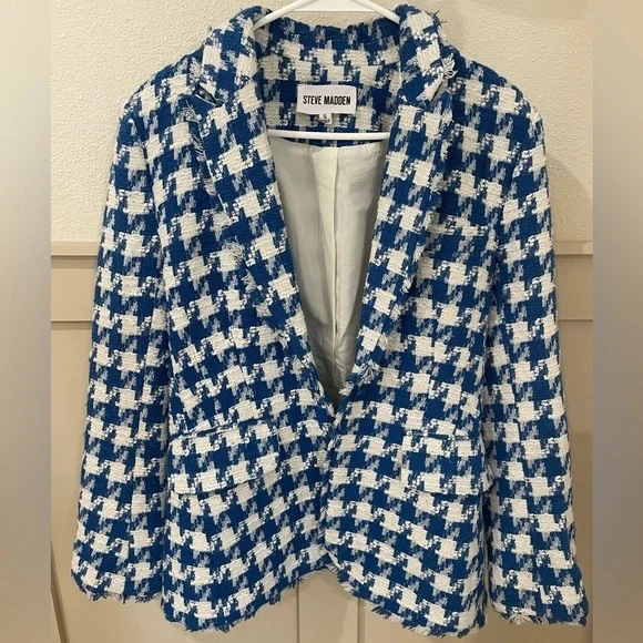 Steve Madden Blazer Blue and White Houndstooth Size Small - Picture 5 of 10